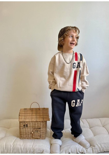 Sacro Kids Gap Çizgili Eşofman-Sweatshirt 3 Iplik Şardonlu Kışlık Erkek Çocuk Takım