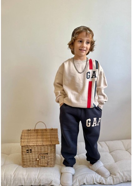 Sacro Kids Gap Çizgili Eşofman-Sweatshirt 3 Iplik Şardonlu Kışlık Erkek Çocuk Takım