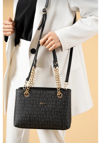 Just Polo Kadın Siyah Zincir Detaylı Ayarlanabilir Uzun Askılı Omuz ÇANTASI-2181