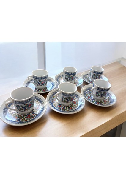 Porselen Topkapı Çini Desenli 6 Kişilik Türk Kahvesi Fincan Takımı 12 Parça fiyatları