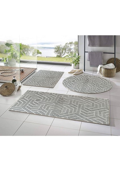 Lüx Armoni Embos 3'lü Banyo Halısı Klozet Takımı -- 50X90--50X60--50X50(YUVARLAK)