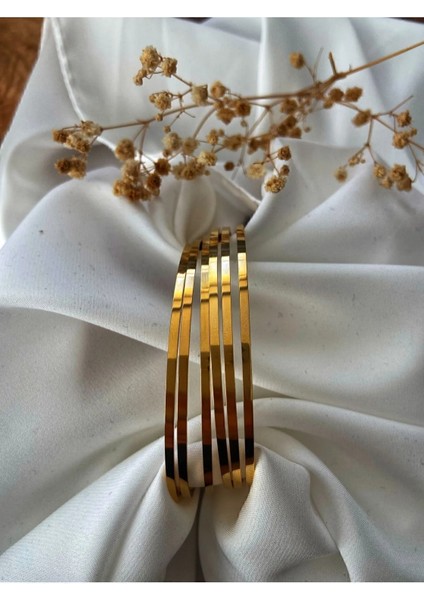 6'lı Çelik Ajda Bilezik I 316 L Kararmaz Paslanmaz Çelik I Gold Detaylı Çelik Ajda Bieklik