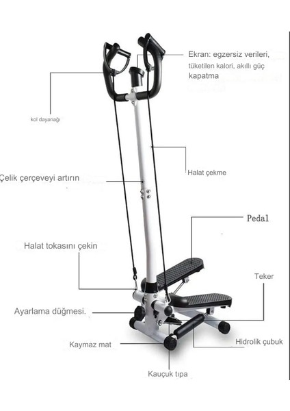 Pb-35 Dikey Model Stepper Egzersiz Aleti Bantlı Adım Bandı Step Hava Tırmanıcısı Direnç Bandı ve LCD Ekranlı Adım Spor Egzersiz Makinesi