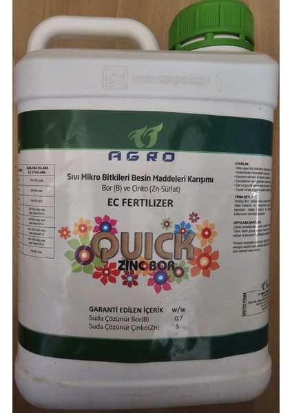 Mikro Bitki Besin Maddesi Çinko - Bor Gübre Quick Zinc Bor Çiçek Filiz Geliştirici 5 Lt