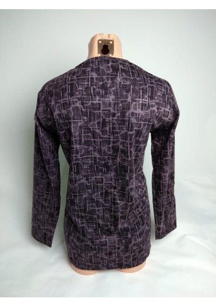 Kadın Lila Desenli Bisiklet Yaka Uzun Kollu Yanları Yırtmaçlı Mevsimlik Lizy Anne Penye Tişört Bluz modelleri