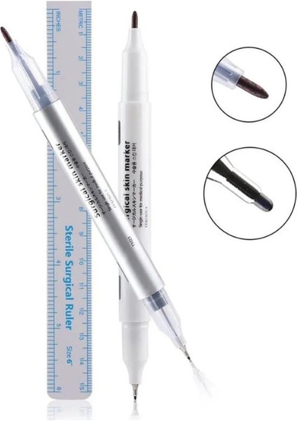 Microblading Klinik Tipi Çift Taraflı Mavi İşaretleme Kalemi 1mm, 0.5mm