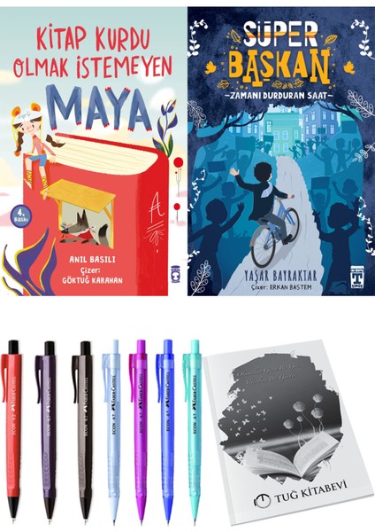Süper Başkan Zamanı Durduran Saat ve Kitap Kurdu Olmak Istemeyen Maya 2'li Set + Hediyeli