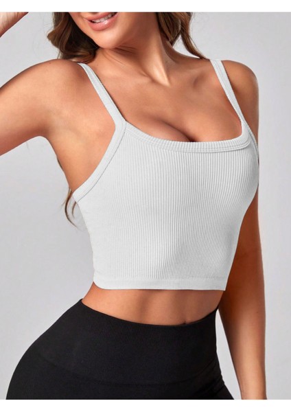 2 Li Paket U Yaka Siyah Beyaz Renk Desensiz Fitilli Kolsuz Askılı Likralı Fit Crop Top Bluz modelleri