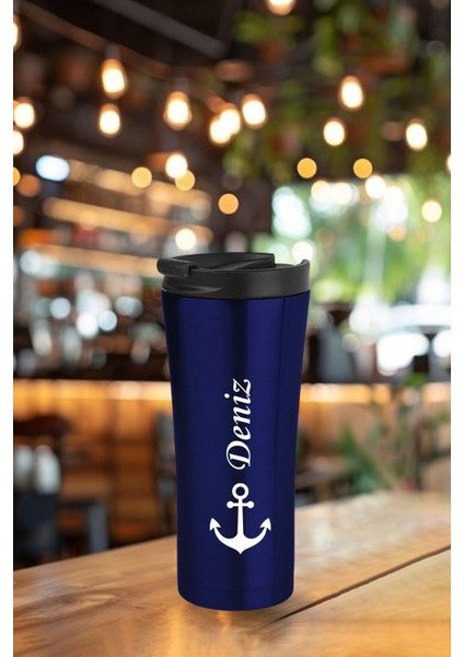 kişiye ısim baskılı 500 ml çift katmanlı 304 çelik kaydırmaz taban araç termos mug coffee