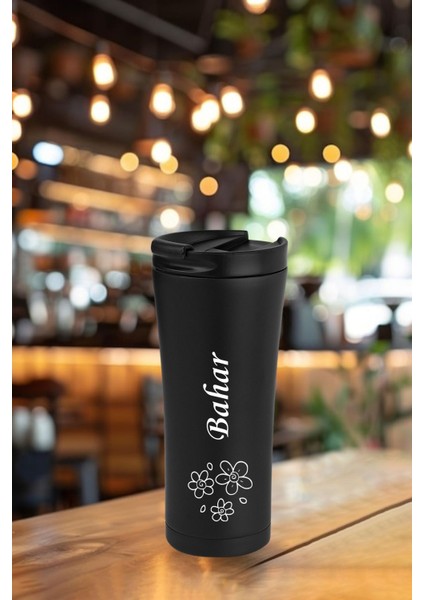kişiye ısim baskılı 500 ml çift katmanlı 304 çelik kaydırmaz taban araç termos mug coffee
