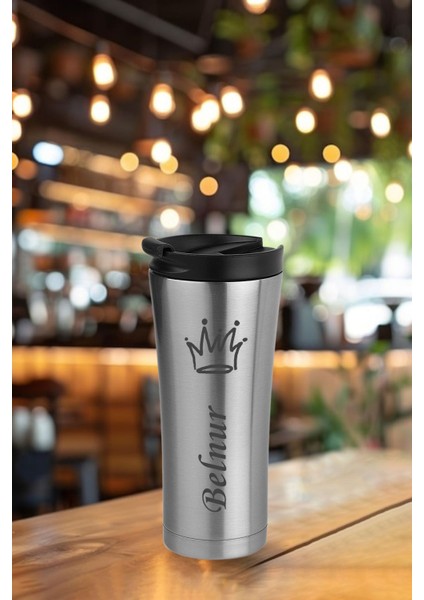 kişiye ısim baskılı 500 ml çift katmanlı 304 çelik kaydırmaz taban araç termos mug coffee