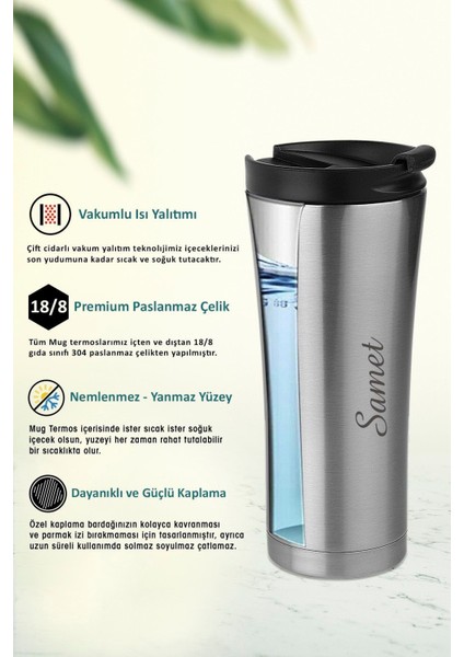 kişiye ısim baskılı 500 ml çift katmanlı 304 çelik kaydırmaz taban araç termos mug coffee modelleri