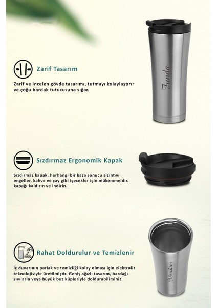 kişiye ısim baskılı 500 ml çift katmanlı 304 çelik kaydırmaz taban araç termos mug coffee fırsatları