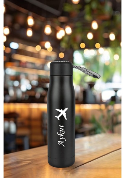 Kişiye ısimli baskılı termos 600 ml çift katmanlı 304 çelik taşıma ıpli termos mug matara