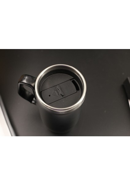 Kişiye çift katmanlı 280ml mat siyah kulplu paslanmaz çelik termos bardak mug kupa çay kahve