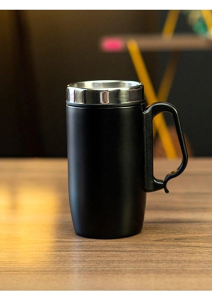 Kişiye çift katmanlı 280ml mat siyah kulplu paslanmaz çelik termos bardak mug kupa çay kahve