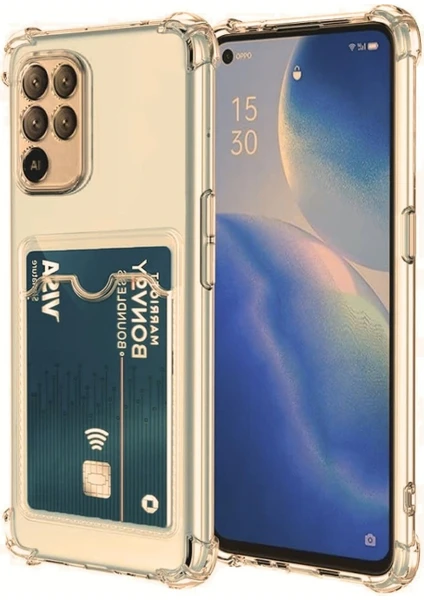 Oppo Reno 5 Lite Kılıf Kartlıklı Şeffaf Silikon Darbe Dayanıklı Koruyucu Kamera Korumalı Kılıf