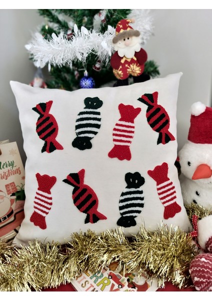 Yılbaşına Özel Tasarlanmış Punch Işlemeli Kırlentler, Rengarenk, Merry Christmas, Zarif ve Şık Yılbaşı Dekoru (43 x 43 cm ), Konforlu ve Dayanıklı Kumaş, Ev ve Ofis Için Ideal Hediye