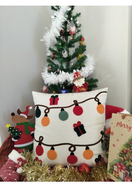 Yılbaşına Özel Tasarlanmış Punch Işlemeli Kırlentler, Rengarenk, Merry Christmas, Zarif ve Şık Yılbaşı Dekoru (43 x 43 cm ), Konforlu ve Dayanıklı Kumaş, Ev ve Ofis Için Ideal Hediye