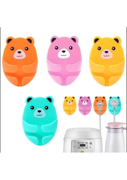 4'lü Ayıcık Model Yapışkanlı Fiş Askısı Kablo Tutucu Düzenleyici Organizer