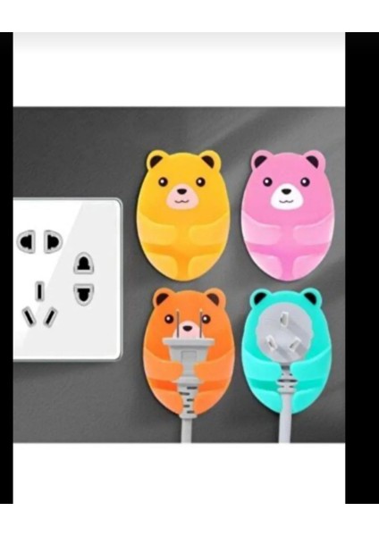 4'lü Ayıcık Model Yapışkanlı Fiş Askısı Kablo Tutucu Düzenleyici Organizer fırsatları