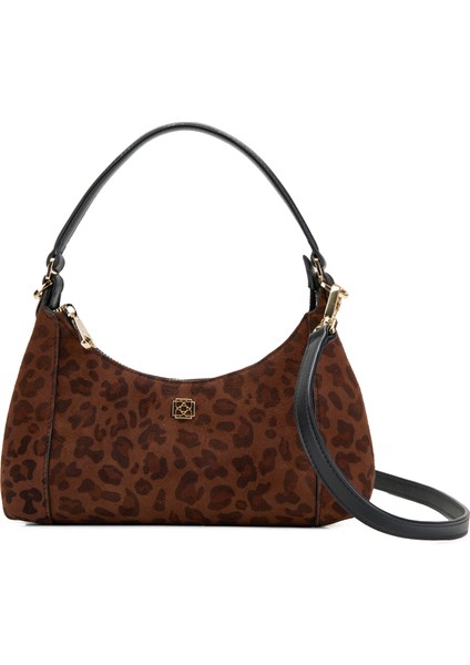 Brielle Leopar Baskılı Süet Kadın Omuz Çantası