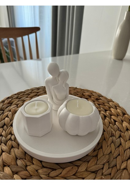 Dekoratif Sarılan Sevgili Kokulu Mum Seti Mum Kasesi ve Sunumluk