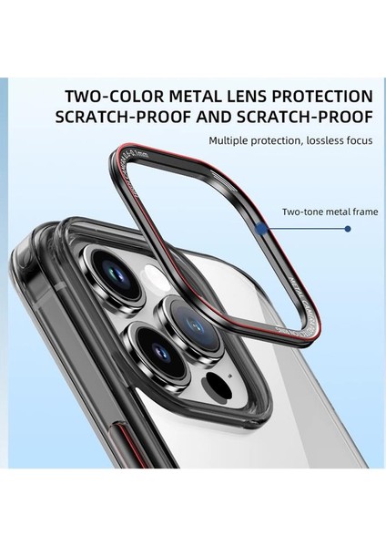 Apple iPhone 15 Pro Uyumlu Kamera Çevresi ve Tuş Takımı Metal Antişok Darbe Emici Sert Silikon Kılıf