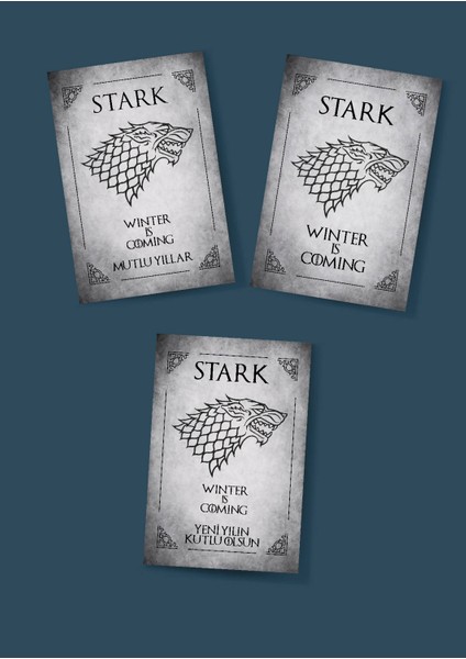 Game Of Thrones 3'lü Yeni Yıl Kartı Yılbaşı Kartı Tabrik Kartı Stark Hause Kart