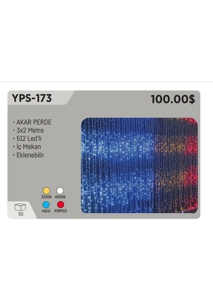 YPS-173M Perde LED Akar 3x2 mt Mavi 512 Ledli 220 Volt Eklenebilir Iç Mekan