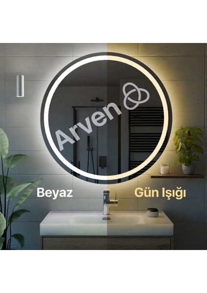 LED Işıklı Yuvarlak Banyo Aynası Makyaj Aynası Dekoratif Ayna