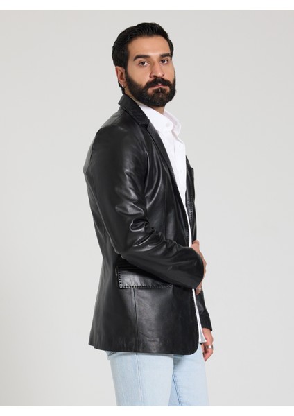 Erkek Siyah Blazer Deri Ceket