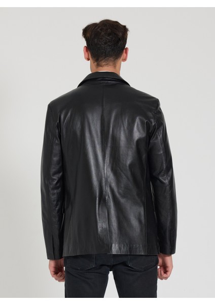 Erkek Siyah Blazer Deri Ceket