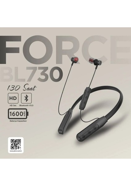 Force Boyundan Askılı Sporcu Bluetooth Kulaklık Hd Ses Stereo/ 130 Saat Müzik Neckband