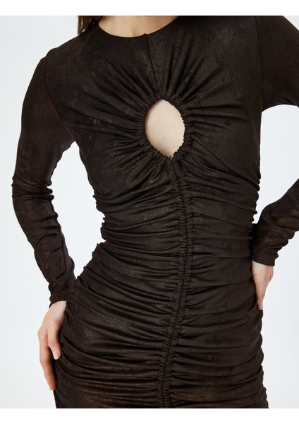 Pencere Detaylı Bisiklet Yaka Simli Bodycon Elbise indirimleri