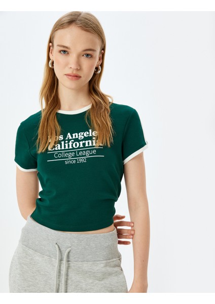 Slogan Baskılı Bisiklet Yaka Kısa Kollu Biyeli Slim Fit T-Shirt