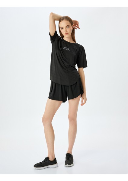 Slogan Baskılı Bisiklet Yaka Spor T-Shirt