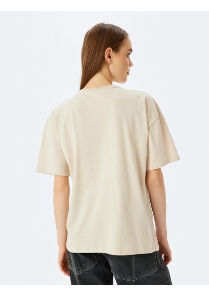 Slogan Baskılı Kısa Kollu Bisiklet Yaka Oversize T-Shirt