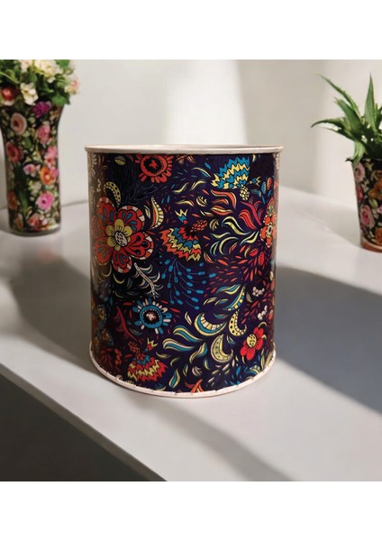 Çok Renkli Çiçek Desenli Silindir Kumbara