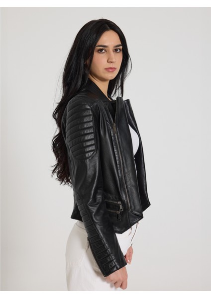 Kadın Biker Deri Ceket