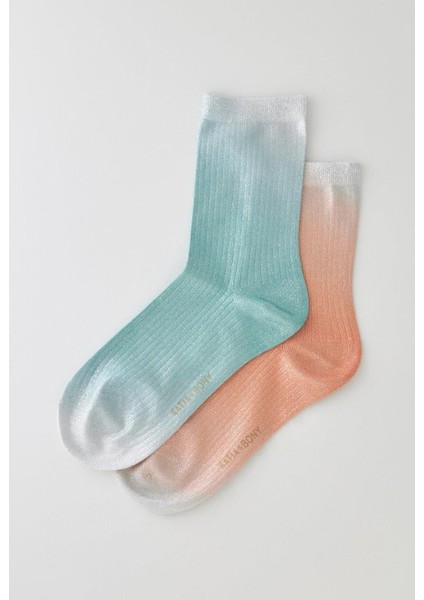 Kadın 2'li Paket Parlak Simli Soket Çorap