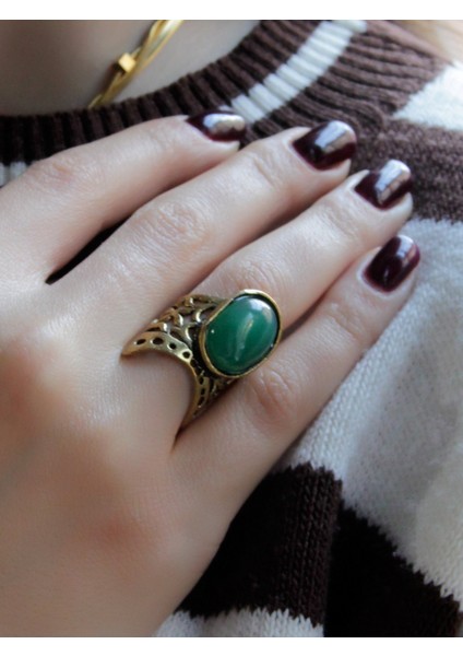 Doğal Taş Yeşil Akik Doğal Taşlı Ayarlanabilir Yüzük EUY24YAA fiyatları