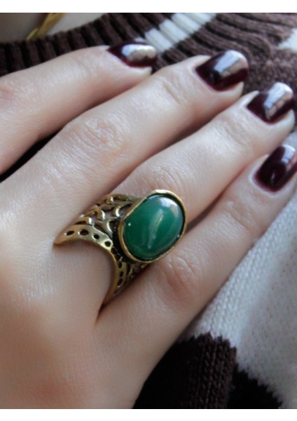Doğal Taş Yeşil Akik Doğal Taşlı Ayarlanabilir Yüzük EUY24YAA modelleri