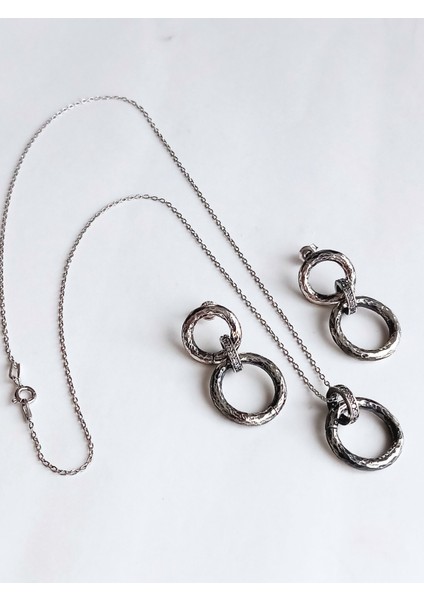 Gümüş Vintage Tasarım Asma Halka Kolye Küpe Kadın Set Yeni Yıl Yılbaşı Hediye fırsatları