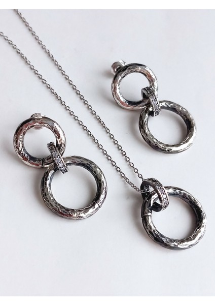 Gümüş Vintage Tasarım Asma Halka Kolye Küpe Kadın Set Yeni Yıl Yılbaşı Hediye indirimleri