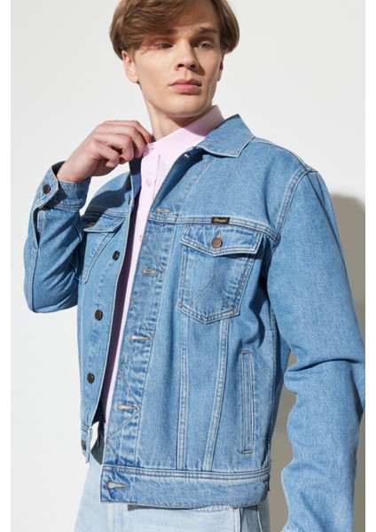 Trucker Regular Fit Normal Kesim %100 Pamuk Açık Mavi Jean Kot Ceket