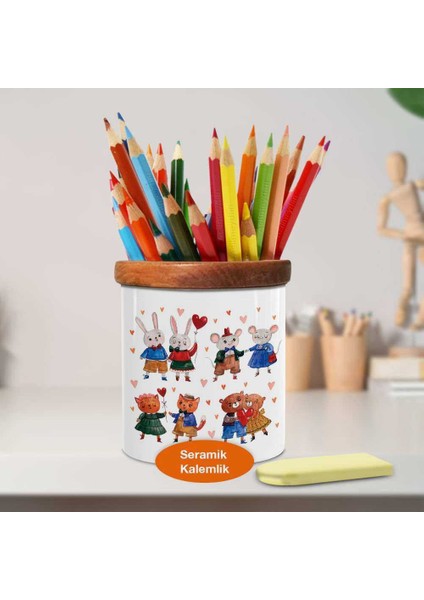 Sevgi Dolu Çiftler Ahşap Seramik Kalemlik - 2148043705 fiyatları