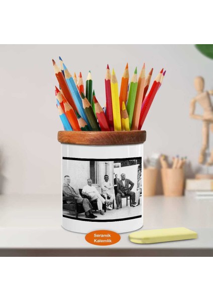 Bina Önünde Kemal Atatürk Ahşap Seramik Kalemlik -Ataturk (1182) fiyatları