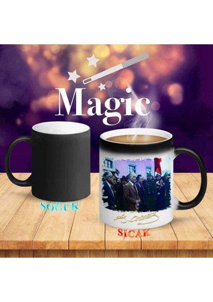 Kahverengi Takımıyla Şık Kemal Atatürk Sihirli Kupa BARDAK-ATA412