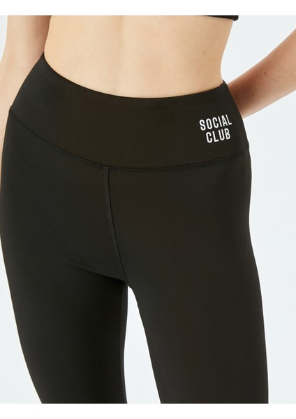 Slim Fit Slogan Baskılı Spor Tayt